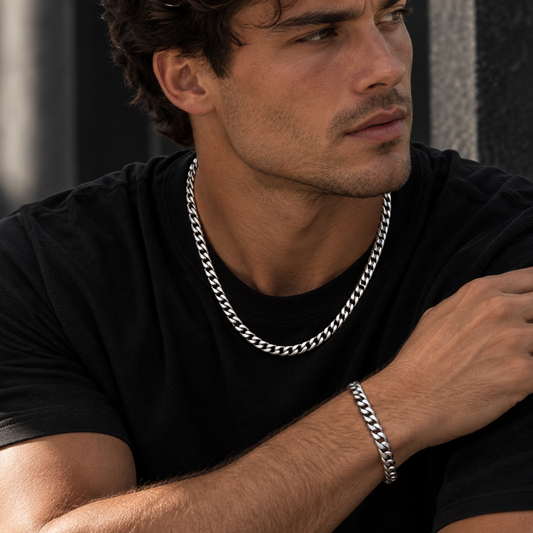 7mm Cuban Chain & Bracelet Gift Set (Silver)