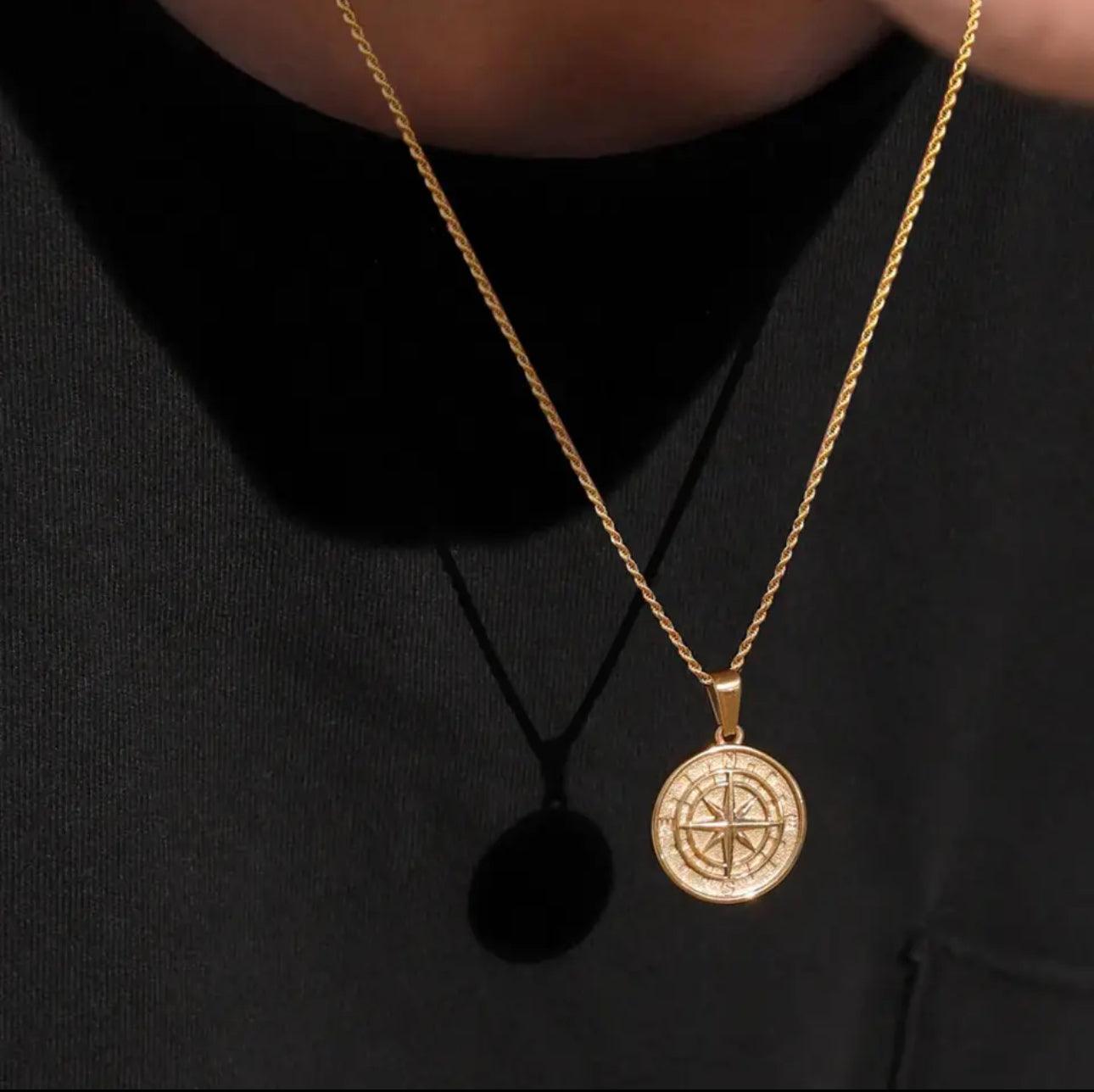 Mens compass pendant on sale gold