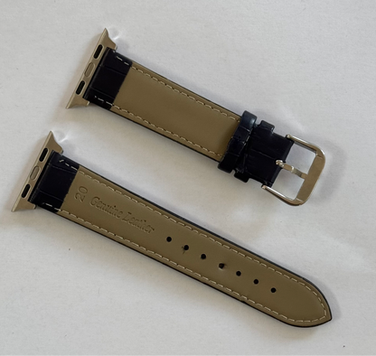 Dark Blue Leather Crocodile style Apple Watch Band For 38/40/41mm