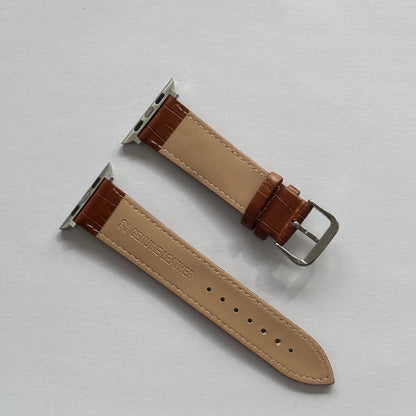 Brown Leather Crocodile style Apple Watch Band For 42/44/45/49mm