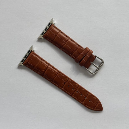 Brown Leather Crocodile style Apple Watch Band For 42/44/45/49mm