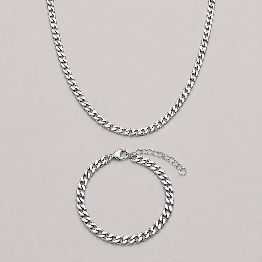 (Silver) Chain & Bracelet Set | 5mm