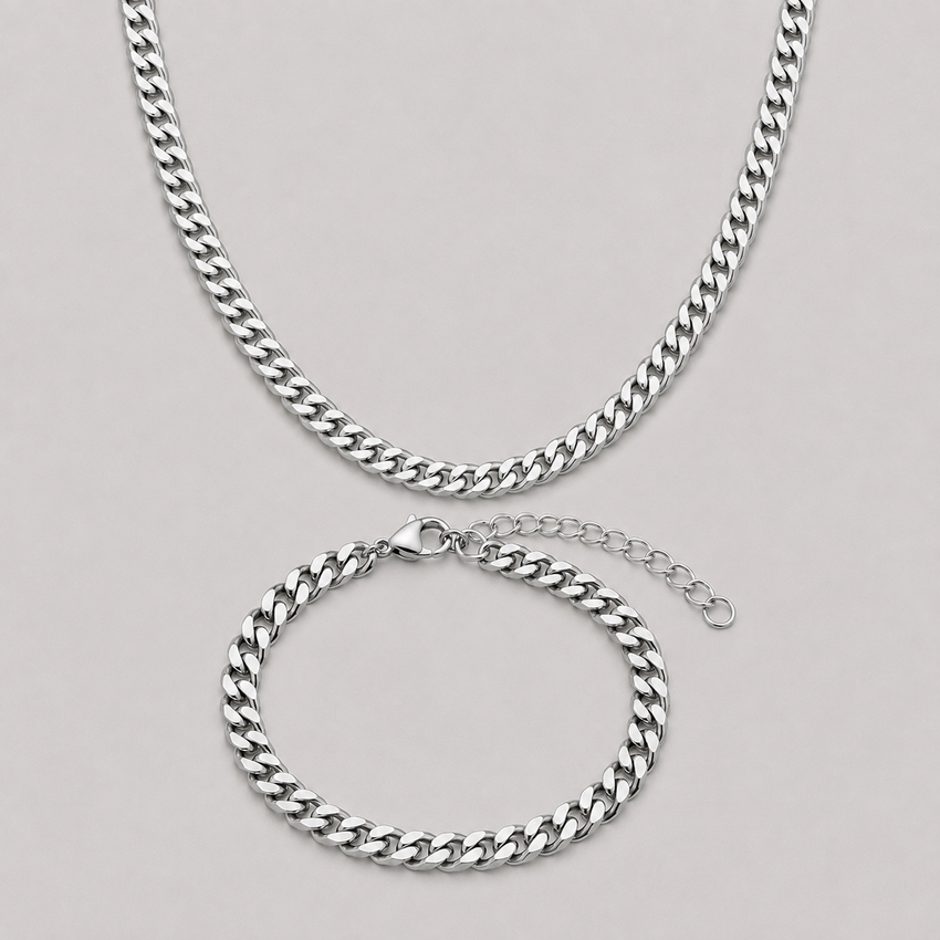Silver Chain & Bracelet Set | 7mm