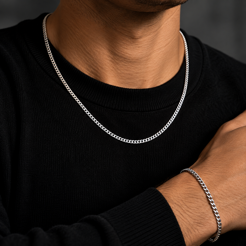 3mm Cuban Chain & Bracelet Gift Set (Silver)