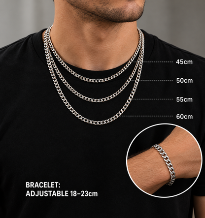 5mm Cuban Chain & Bracelet Gift Set - (Silver)