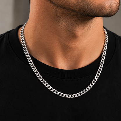 5mm Cuban Chain & Bracelet Gift Set - (Silver)