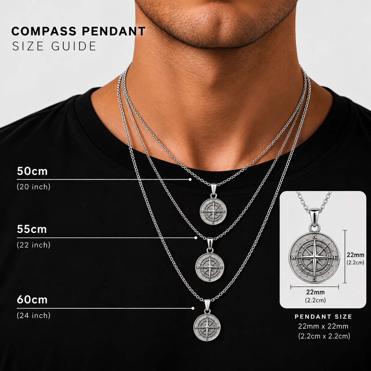 Compass Pendant Necklace (Silver)