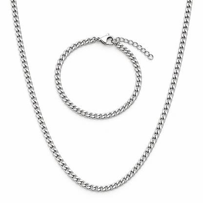 5mm Cuban Chain & Bracelet Gift Set - (Silver)