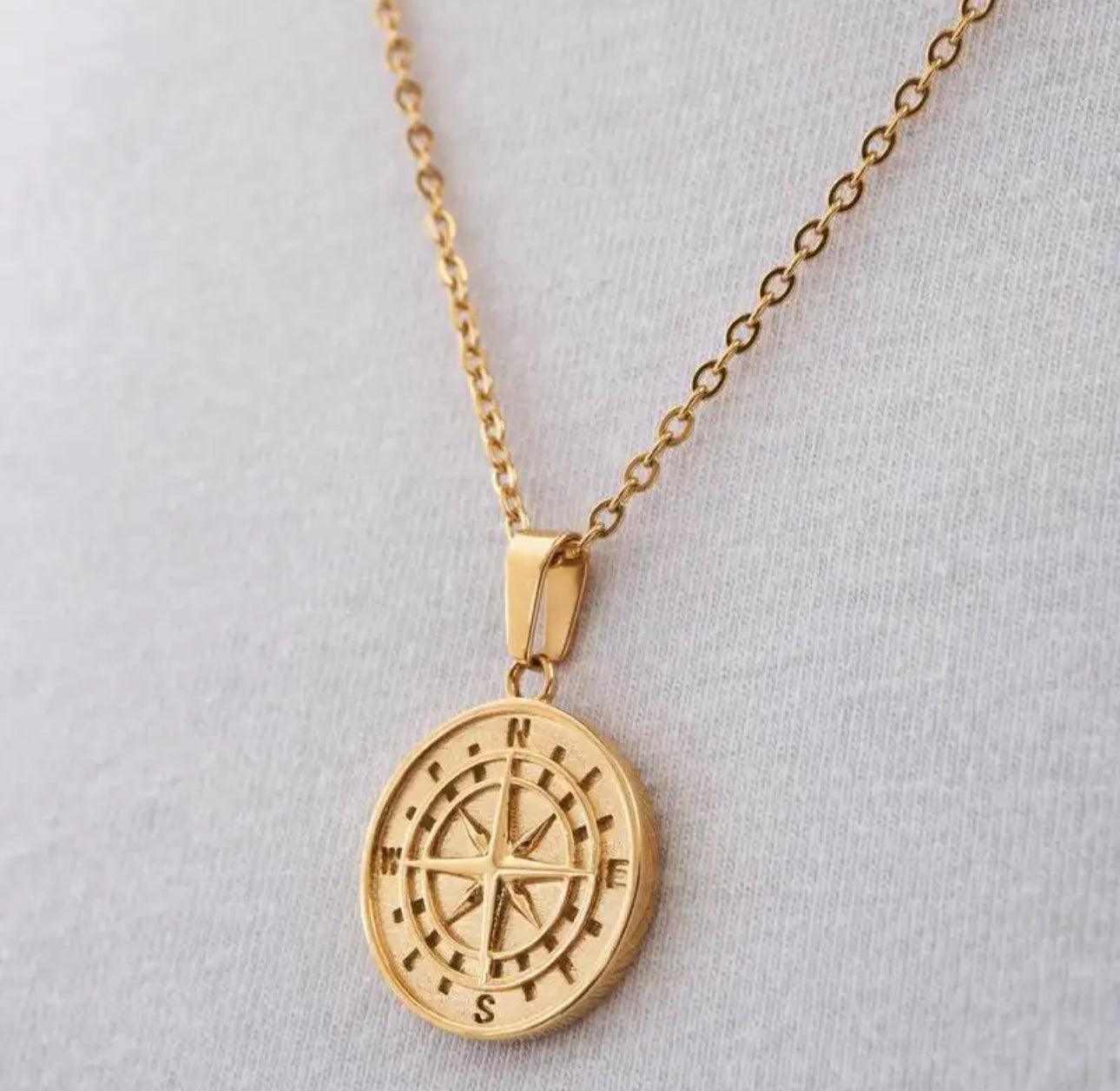 Mens gold deals compass necklace