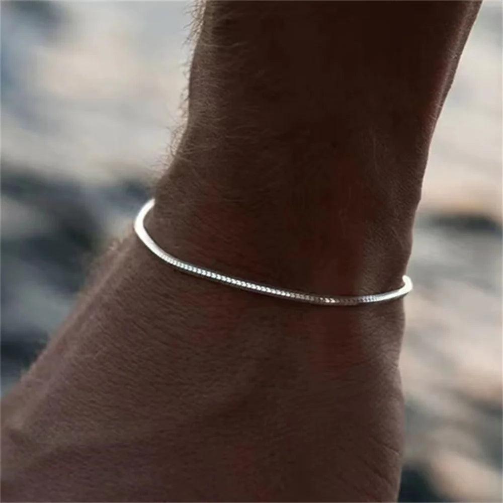 Bracelet chaîne en acier inoxydable avec os de serpent carré