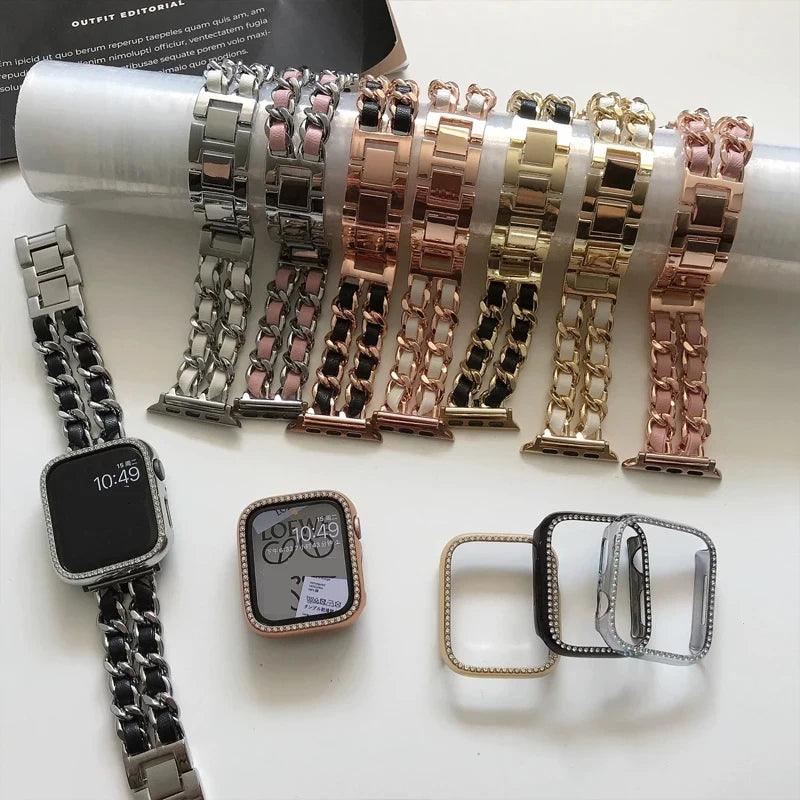 Bracelet en cuir métallique exquis pour Apple Watch