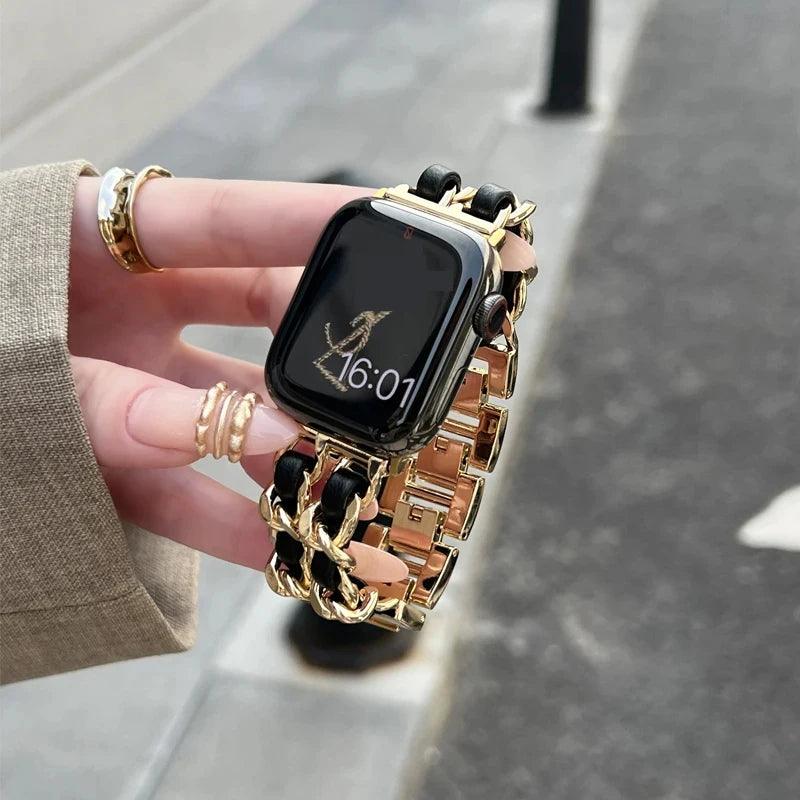 Bracelet en cuir métallique exquis pour Apple Watch