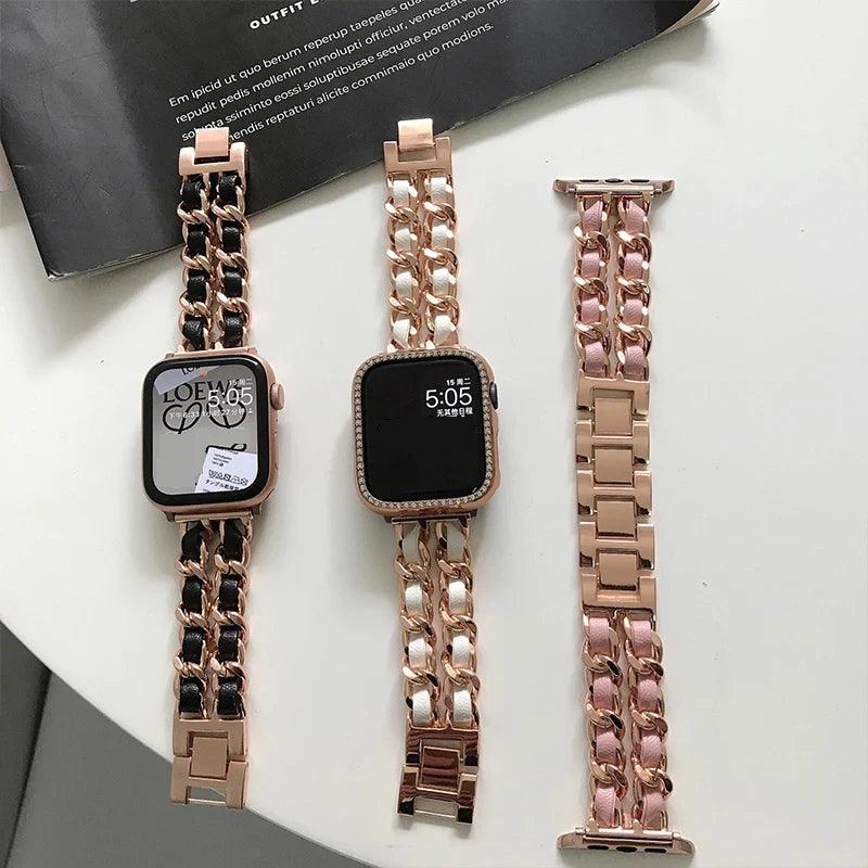 Bracelet en cuir métallique exquis pour Apple Watch