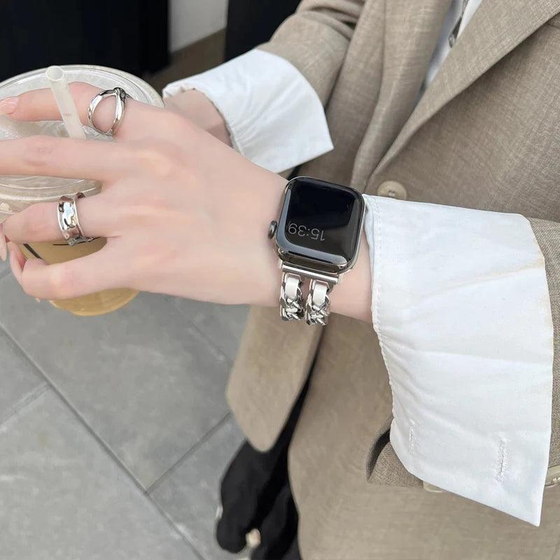 Bracelet en cuir métallique exquis pour Apple Watch